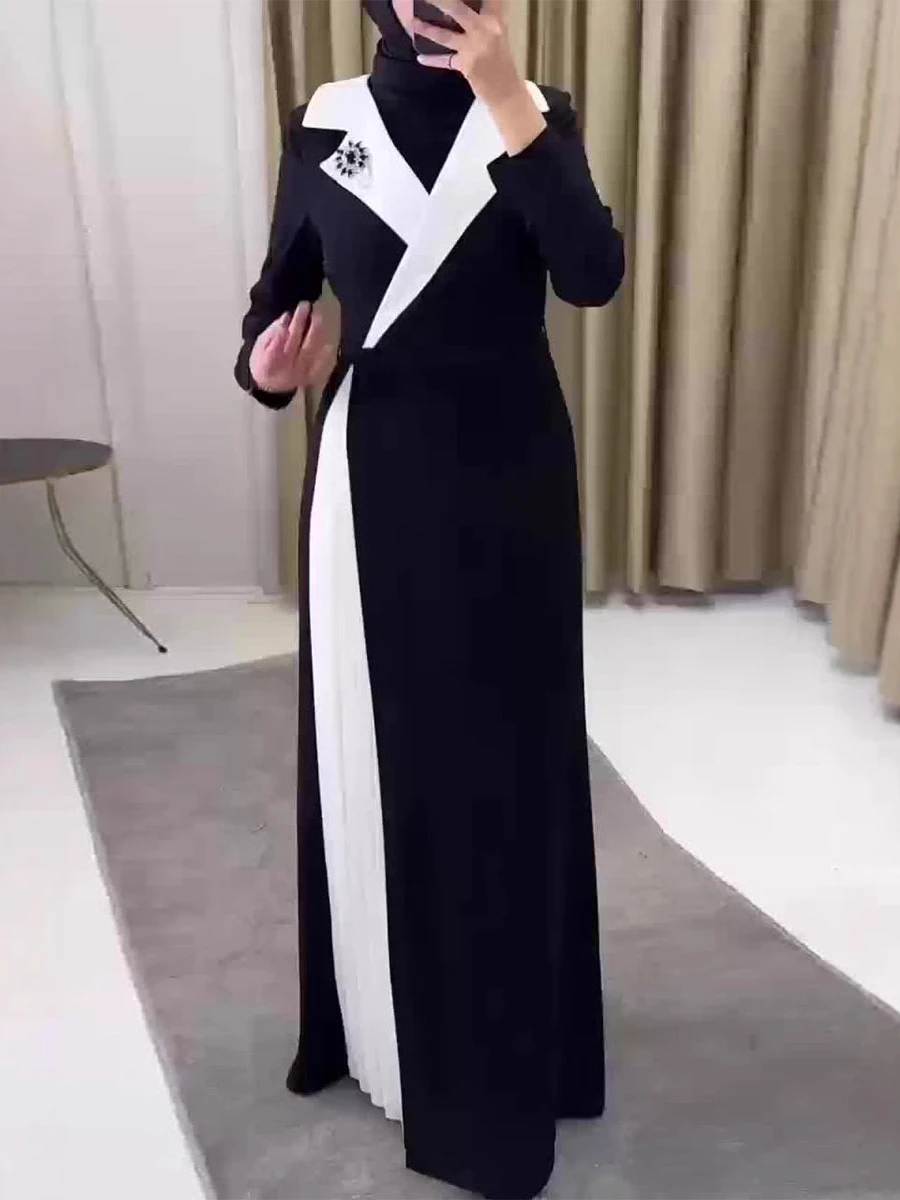 Robe musulmane à revers pour femmes, robe longue de soirée, robe Abaya, robe marocaine, caftan de Dubaï, Islam, Educatif, Ramadan Jalabiya, 2025