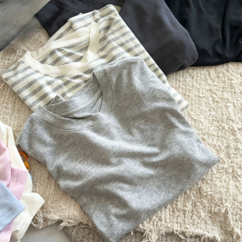T-shirt d'été en soie à manches courtes pour femme, col rond, en laine, coupe ajustée, sous-vêtement de base