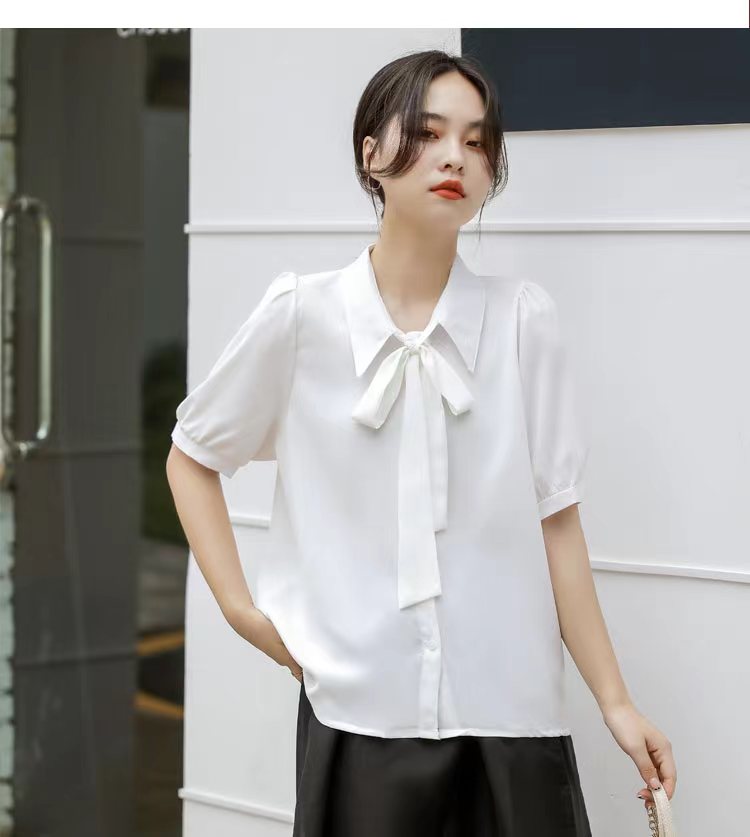 Chemisier Vintage Élégant en Mousseline de Soie pour Femme, Chemises Décontractées à Manches Courtes, Vêtements de Travail Solides, Nouvelle Collection Été 2024