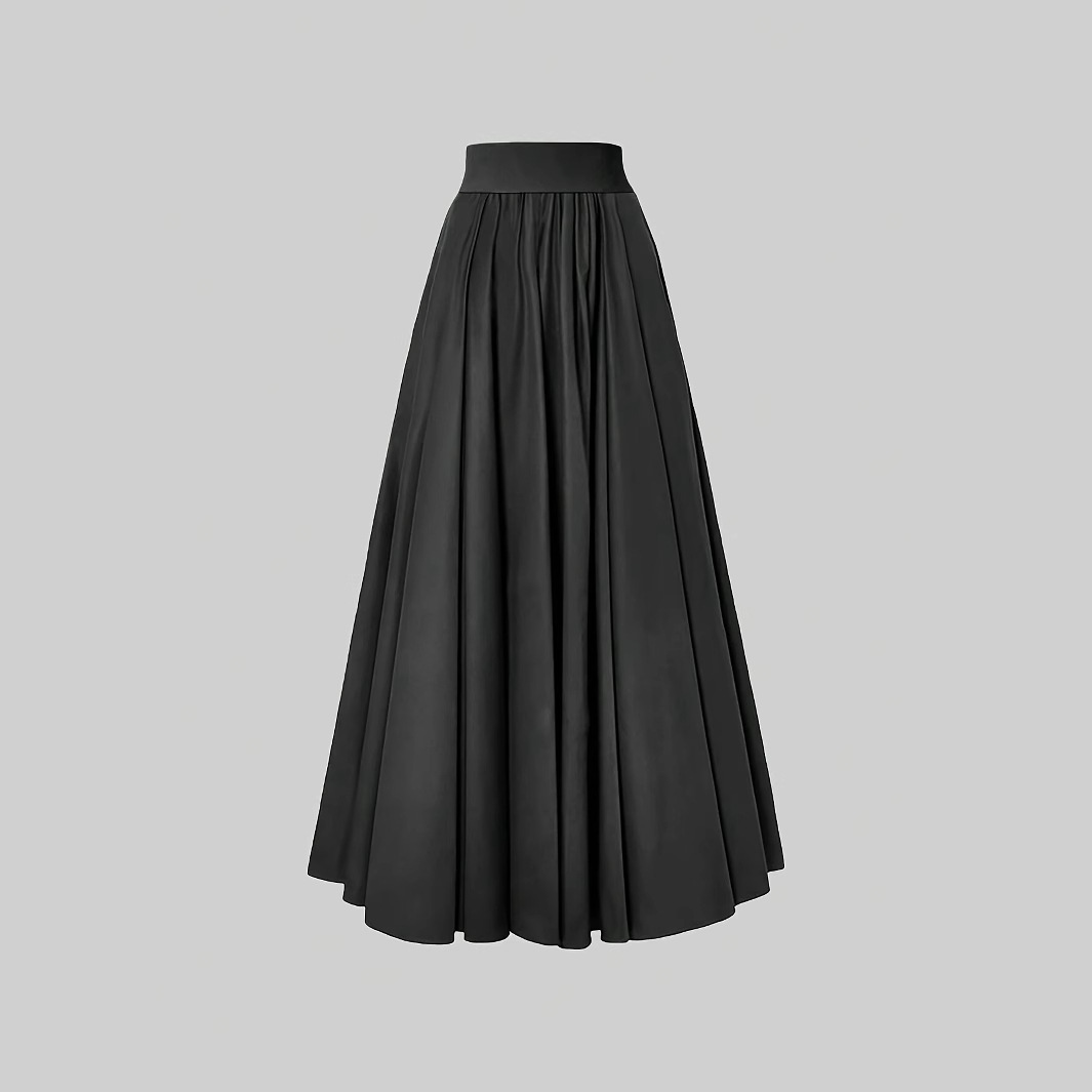 Jupe longue plissée élégante de couleur unie, style vintage, ourlet fluide et évasé, idéale pour les fêtes et le quotidien
