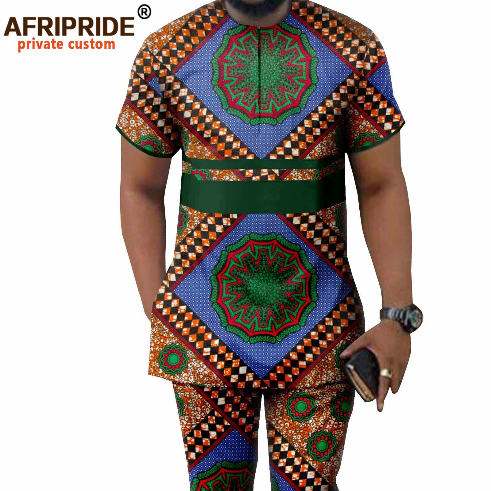 Ensemble de vêtements africains pour hommes, chemise Dashiki, haut court, tenue à manches courtes, pantalon Ankara, grande taille, tenues décontractées, A2116042, 2 pièces