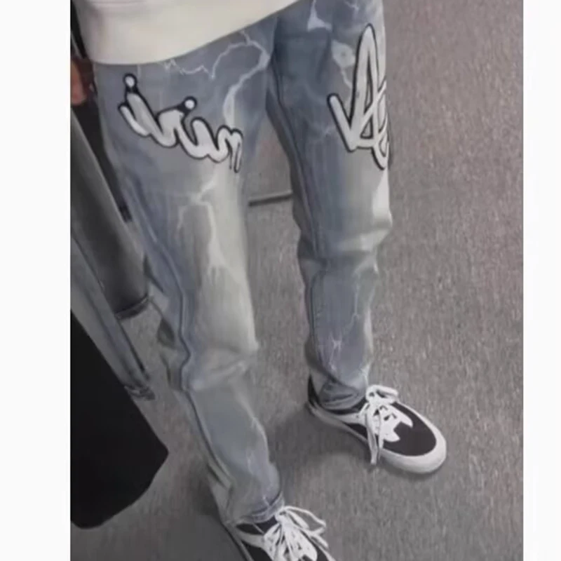 2025 hommes jean mâle mince haute élasticité étoile broderie Stretch taille moyenne jean décontracté mode Street Wear jambe droite pantalon