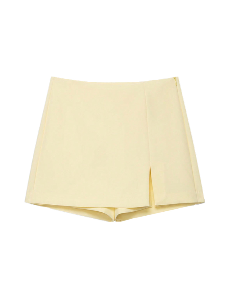 Jupe-short taille haute pour femme avec fente avant et fermeture éclair latérale, jupe-short unie tendance pour femme