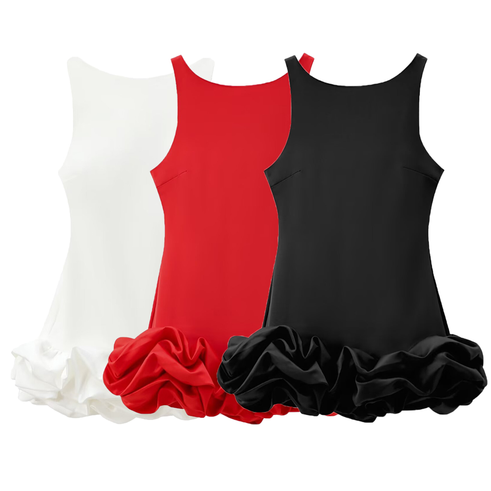 HXAO Robe femme rouge robes courtes à volants dos nu noir blanc Mini robe robes de soirée sexy