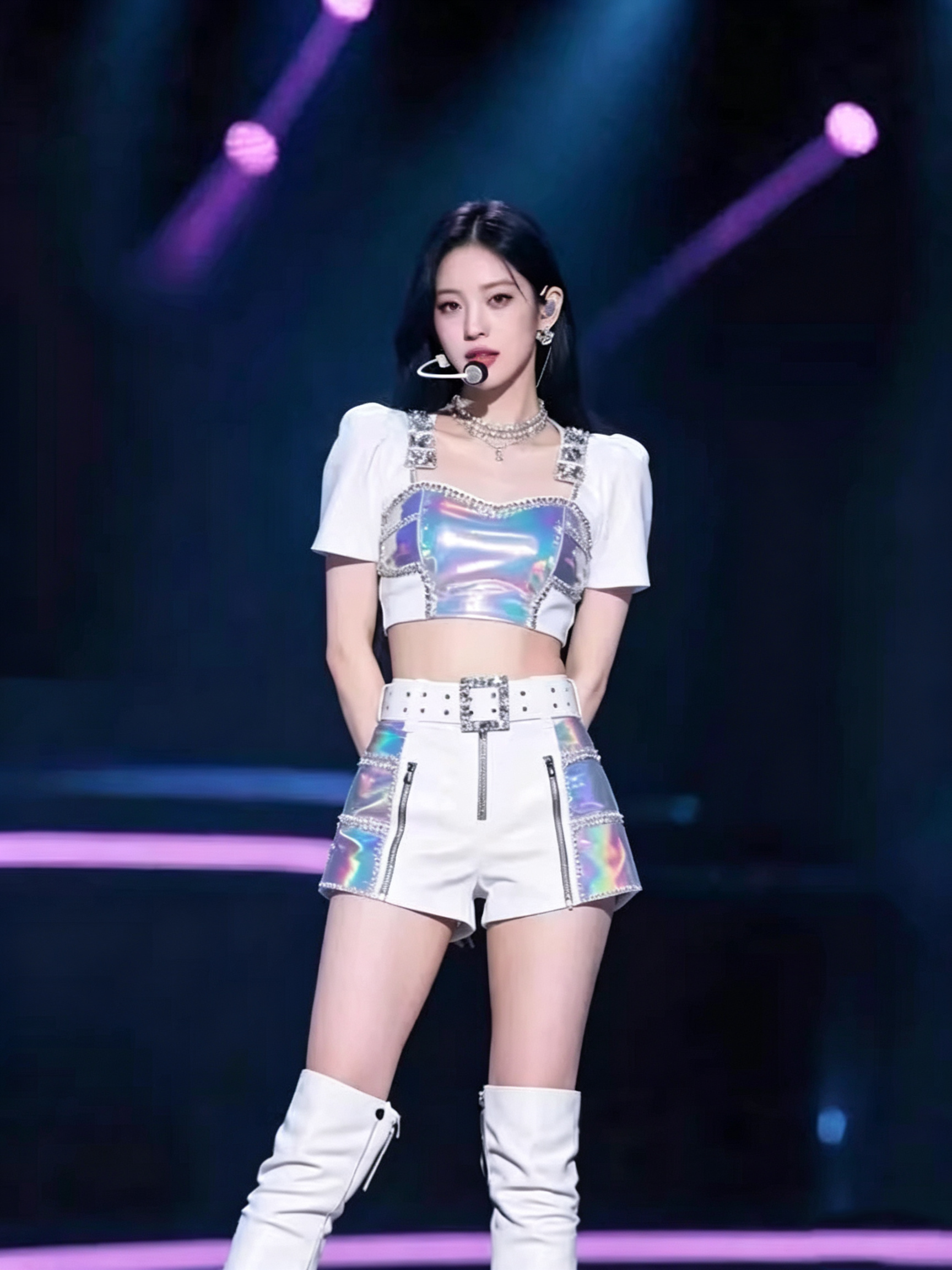Costume de danseuse de jazz pour femme, hauts blancs en patchwork, jupes sexy, shorts moulants, costumes de groupe pour femmes, vêtements de scène Kpop DJ