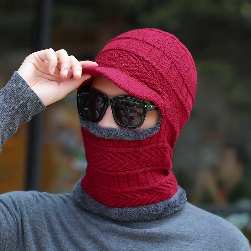 Bonnet tricoté pour homme pour l'hiver, chaleur extérieure, couvre-visage, bonnet tricoté pour femme, écharpe de cyclisme, bonnet pull-over en velours une pièce