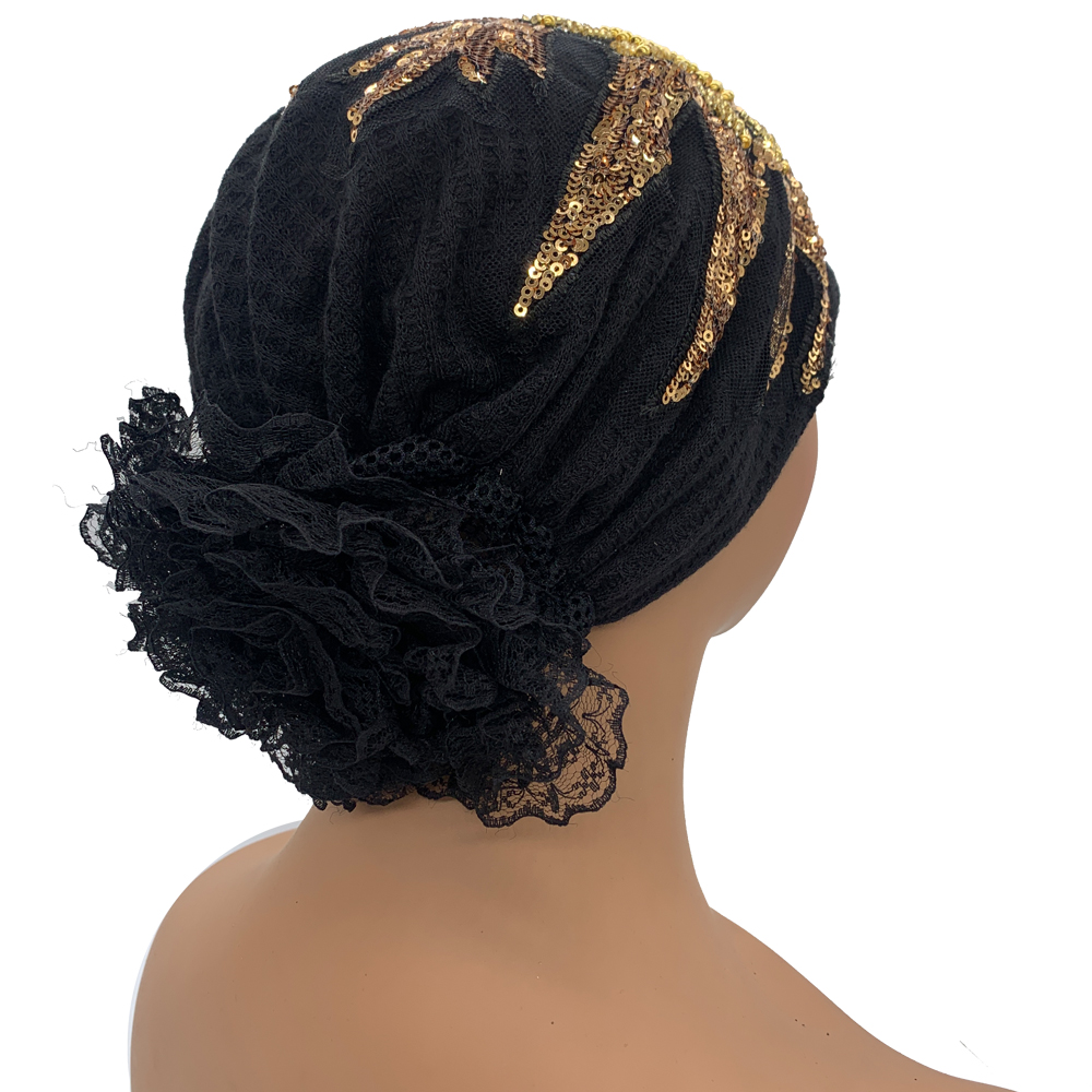 Luxe diamants fleur dentelle Turban chapeau respirant femmes foulard chapeaux Bonnet femme bandeau dame Beanie cheveux couverture Cap