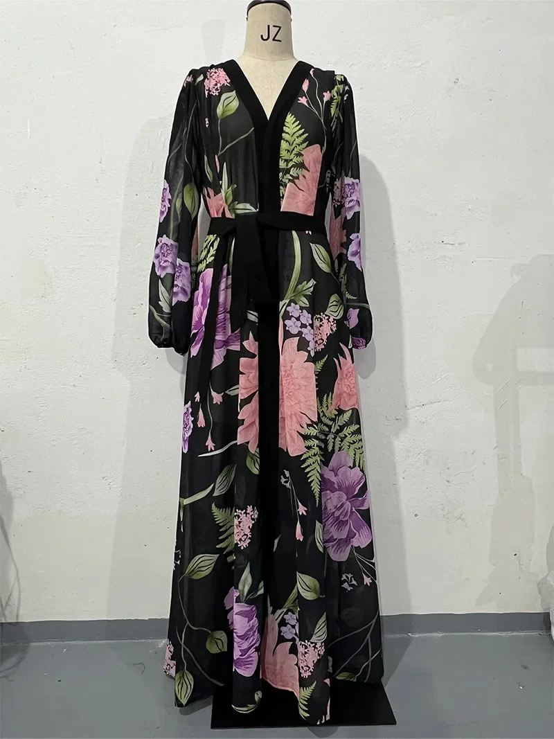 Jalabiya femmes musulmanes fleur imprimé Robe caftan Islam robes Eid Ramadan marocain dubaï Abayas robes modestes arabe longue Robe