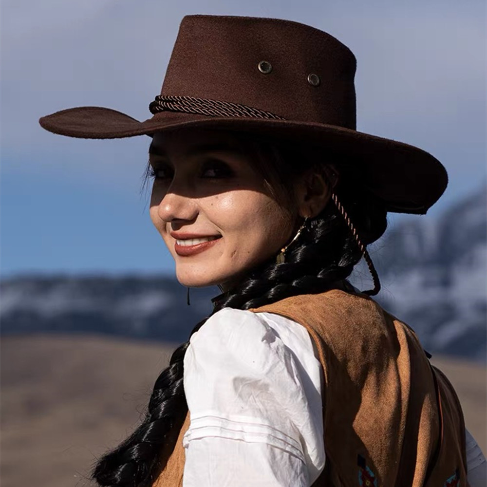 Chapeau de cowboy western à large bord vintage, chapeau de soleil à grand rebord pour festival de musique, chapeau de jazz, fête, cosplay, escalade en plein air