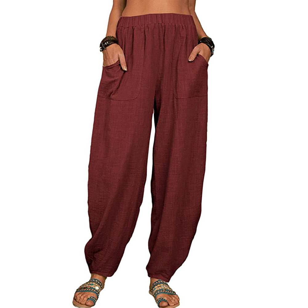 Décontracté femmes sarouel été femme coton lin ample jambe large pantalons longs Homewear LRFZ-922