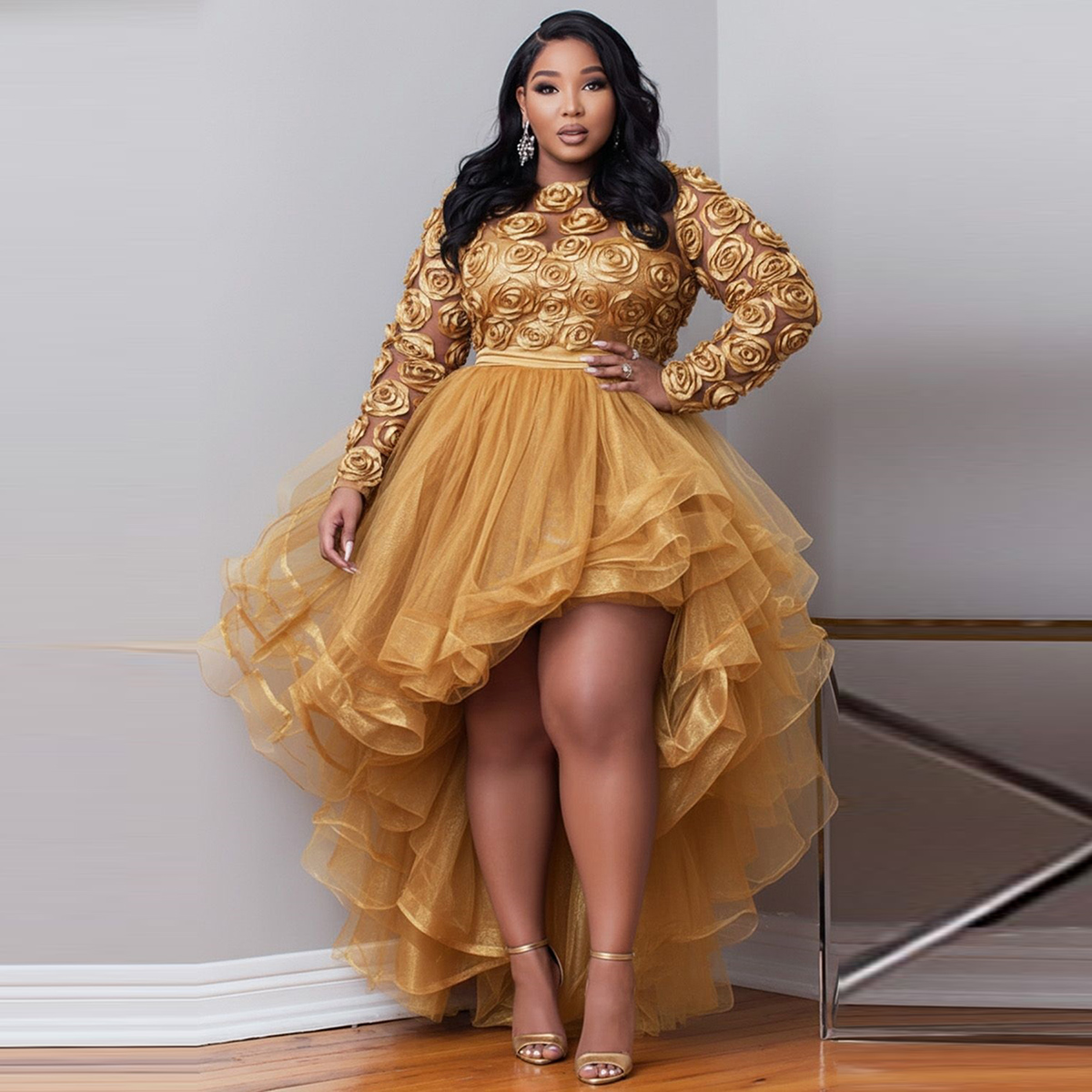 Jupe Tutu bouffante en Tulle doré pour femmes, taille haute et basse, taille élastique, pour fête d'anniversaire, vêtements de cérémonie, couleur et taille personnalisées
