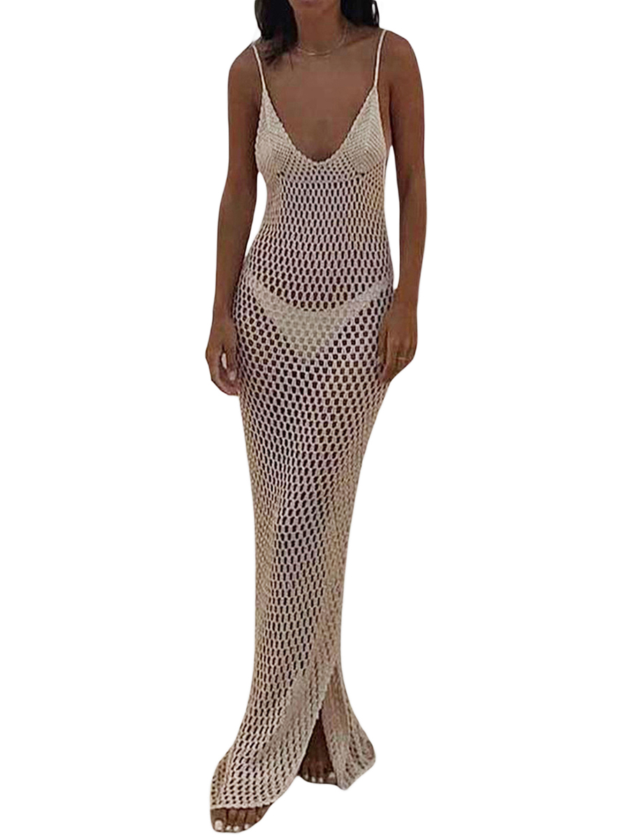Robe de plage dos nu découpée au crochet pour femmes, maillots de bain bikini, vêtements de plage d'été trempés