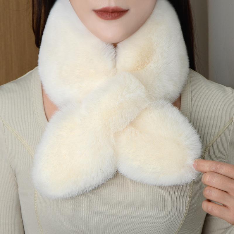 Écharpe en fausse fourrure de lapin d'hiver pour femmes et filles, écharpe douce en peluche, écharpes de couleur unie, collier de cou plus chaud, cadeaux de Noël
