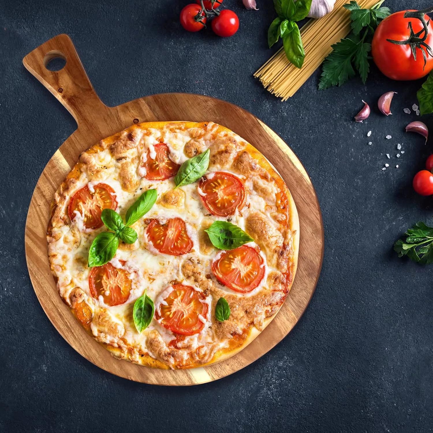 Peau à Pizza en bois, planche à Pizza de qualité supérieure avec poignée, planche à découper en bois lisse et légère, planche à découper ronde