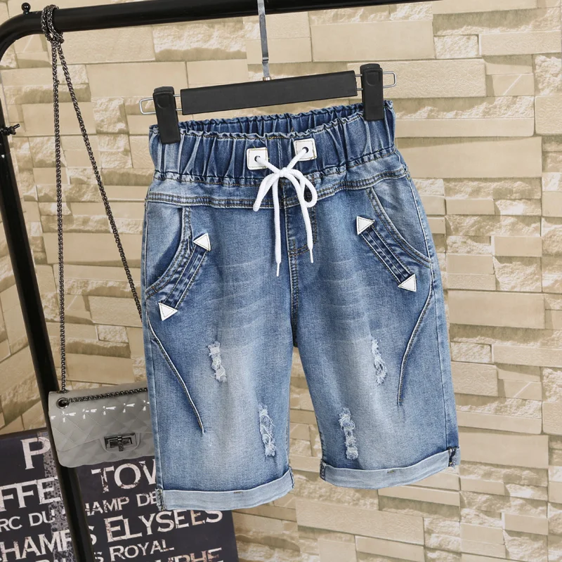 Short en Denim pour femmes, grande taille, pour étudiantes d'été, Fat MM, en coton, pour dames, cinq Points, jambes larges, sarouel, 2024