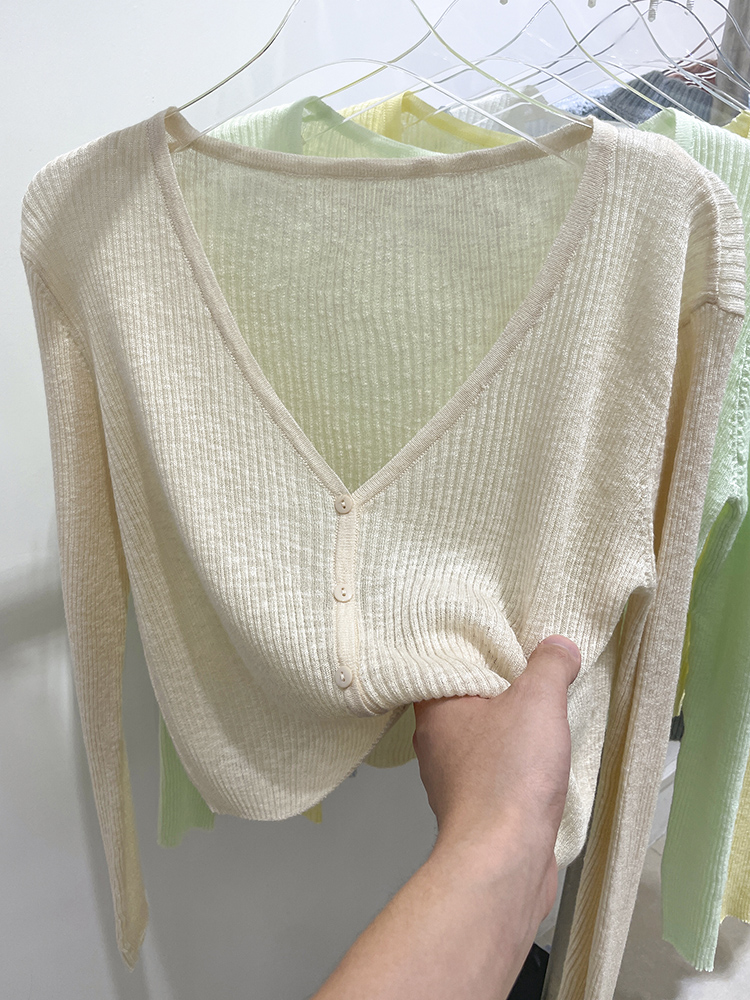 Cardigan coréen pour femmes, mince, décontracté, solide, résistant au soleil, tout-assressentiavec tout, col en V, style doux, bonbons document de base 03/3