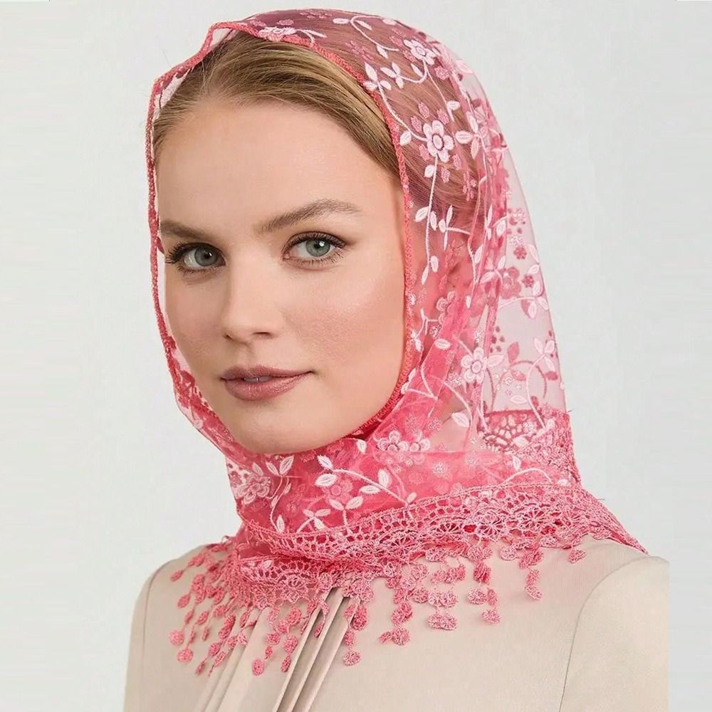Écharpe triangulaire simple à imprimé floral en dentelle, foulard brodé de style ethnique, accessoires de voile, bandeau pour femme