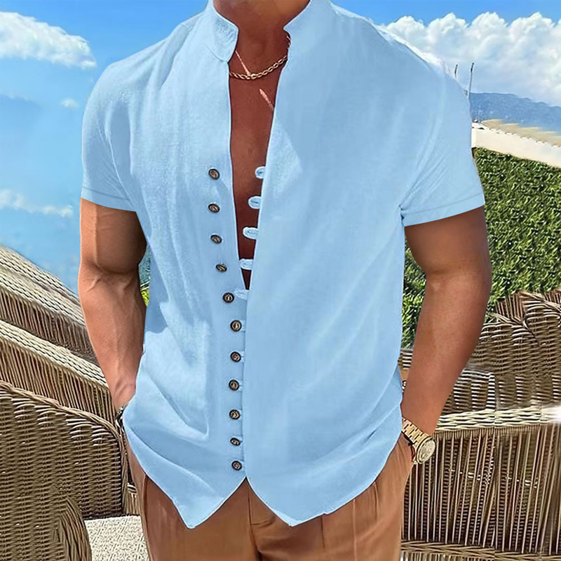 Chemises d'été à manches courtes pour hommes, chemise formelle blanche, chemises habillées sociales décontractées en coton et lin, chemisiers de plage, vêtements pour hommes