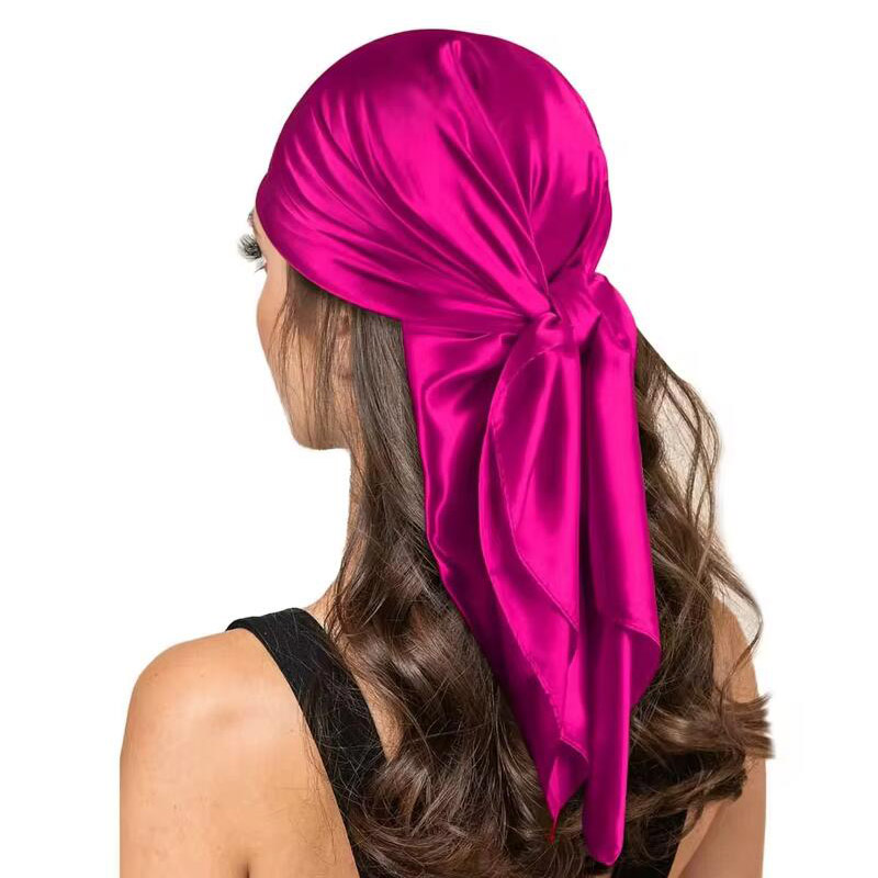 90cm Foulard en soie Scarftop chapeaux pour Femme mode quatre saisons cheveux accessoires Hijab Foulard Bandana Femme Foulard