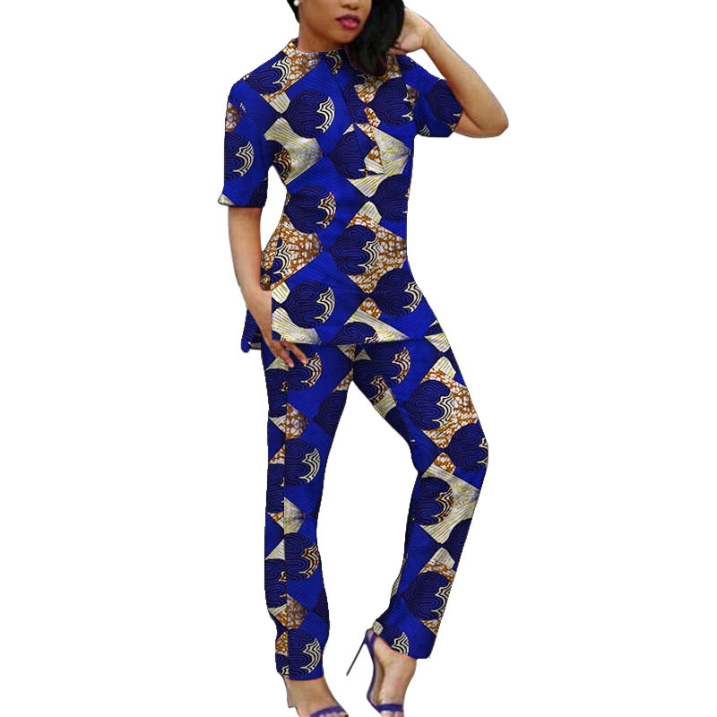 Ensemble Ankara pour femmes, tenue africaine Coutre, haut à manches courtes et pantalon, imprimé traditionnel, vêtements de fête pour femmes, sur mesure