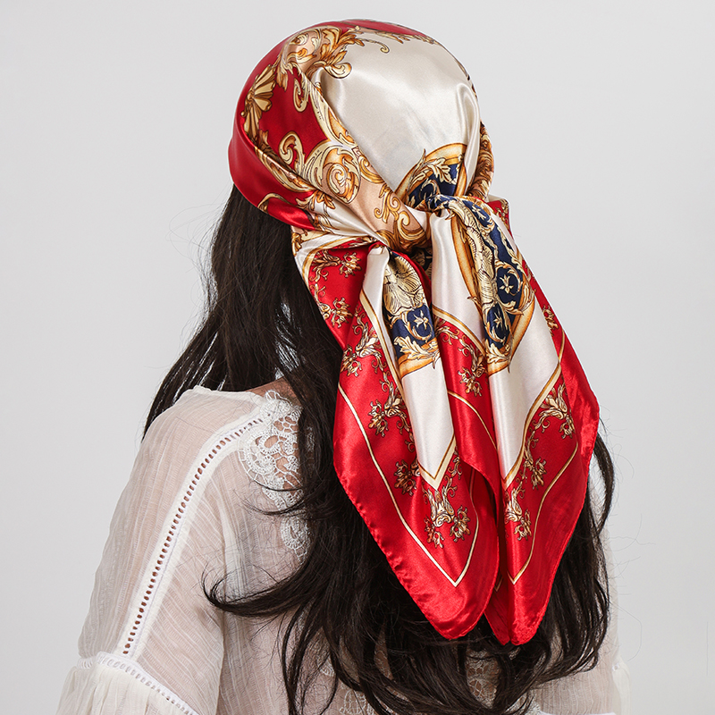 Foulard carré en soie imprimé pour femmes, châle en Satin musulman, Hijab, foulard enveloppant, bandeau, poignée, accessoires pour cheveux, Bandana