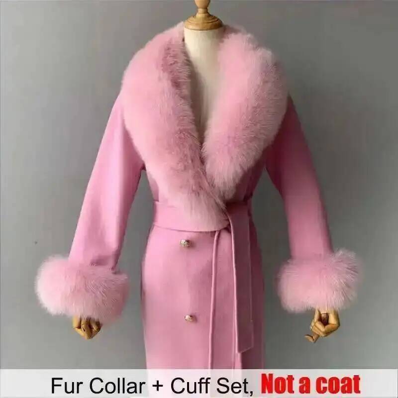 Ensemble col et manchettes en vraie fourrure, accessoires de manteau d'hiver pour femmes, grand châle en fourrure moelleuse, écharpe chaude en fourrure de renard, foulards en fourrure pour femmes