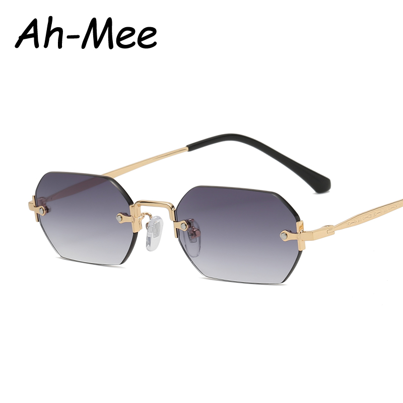 Petites lunettes de soleil carrées sans bords pour femmes, rétro, polygone, gris nickel é, vintage, style d'été, UV400