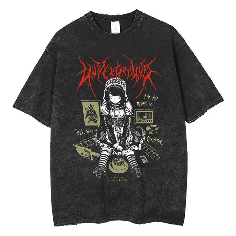 Anime hommes t-shirts gothique imprimé T-Shirt Hip Hop Streetwear Punk été Vintage lavé surdimensionné hauts hommes vêtements