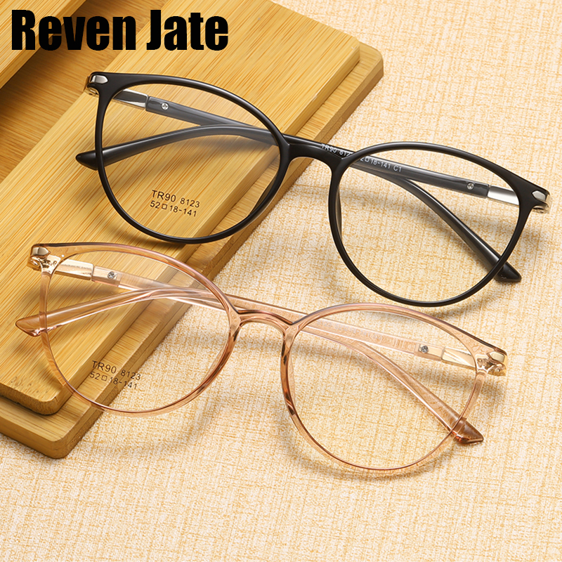 Reven Jate-Lunettes Rondes Rétro pour Femme, Montures Optiques Myopie, Verres Clairs en Métal, Noir et Or, Oculos