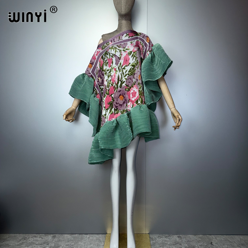 Robe courte plissée élastique décontractée WINYI pour femme, paréo de plage, caftan, abaya, tenue de soirée de luxe Dubaï, mode musulmane