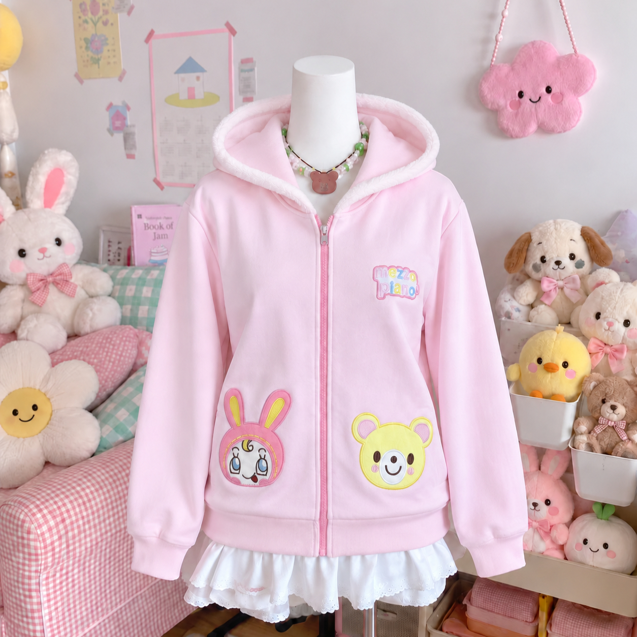 Japonais mignon manteau broderie lapin oreille à capuche sous-culture Kawaii Y2k hauts décontracté mode doux manteaux Ropa Mujer femmes vêtements