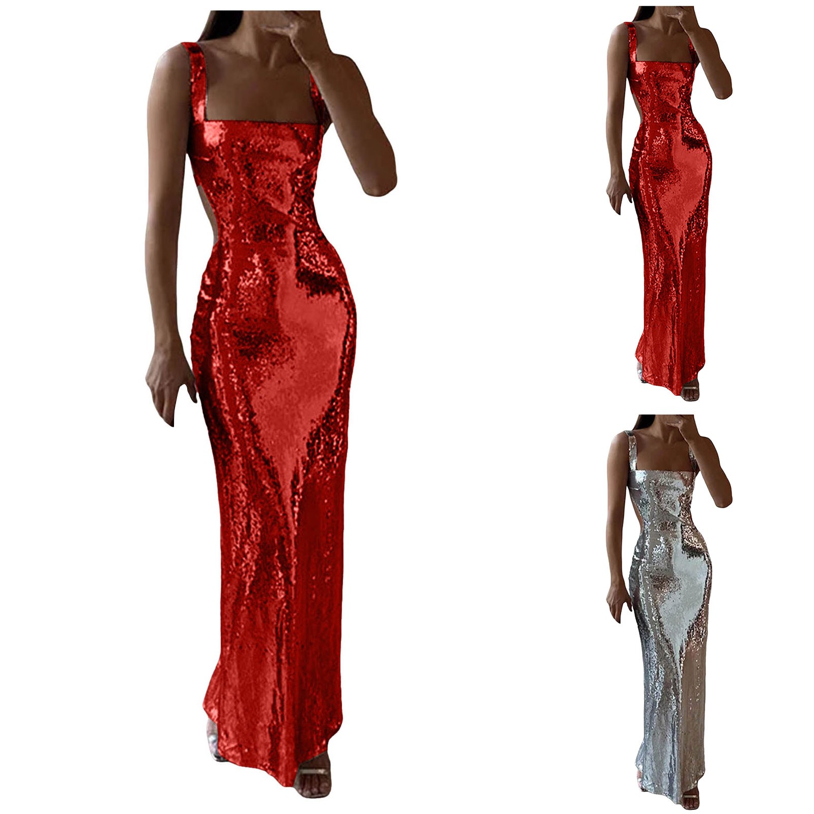 Robes de Cocktail pour femmes Sexy paillettes moulante robe Maxi dos nu sans manches robe à bretelles soirée élégante Robes de soirée Longue
