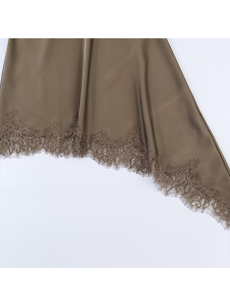 HH Été 2026 Robe Courte Femme Tendance à Manches Courtes en Dentelle, Col Foulard, Mini-Robe Asymétrique à Col Rond et Ouvertures