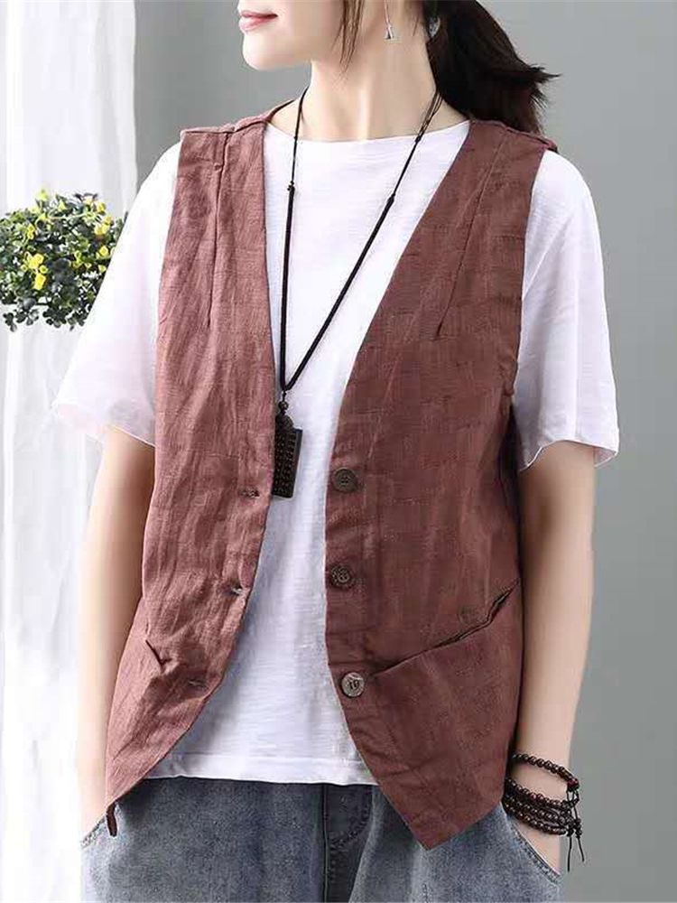 Gilet sans manches pour femmes, nouvelle mode, minimaliste, élégant, rétro, été, loisirs, simple boutonnage, vêtements d'extérieur pour dames