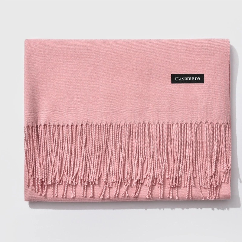 Écharpe rose d'hiver pour femmes, avec décoration de pompon, couleur unie, polyvalente, chaude, semblable au cachemire, pour toutes les saisons
