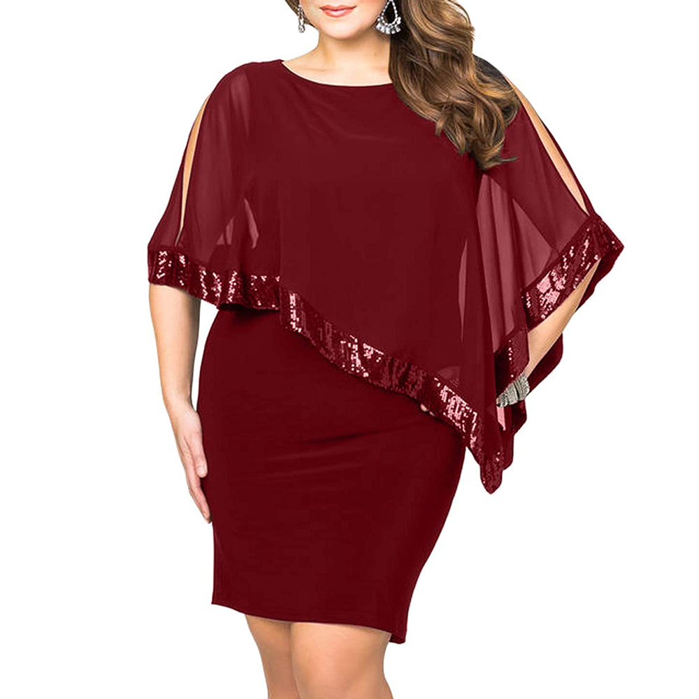 Robe de Soirée Sexy en Mousseline de Soie pour Femme, Grande Taille, 5XL, Superposition Asymétrique, Sans Bretelles, à Paillettes