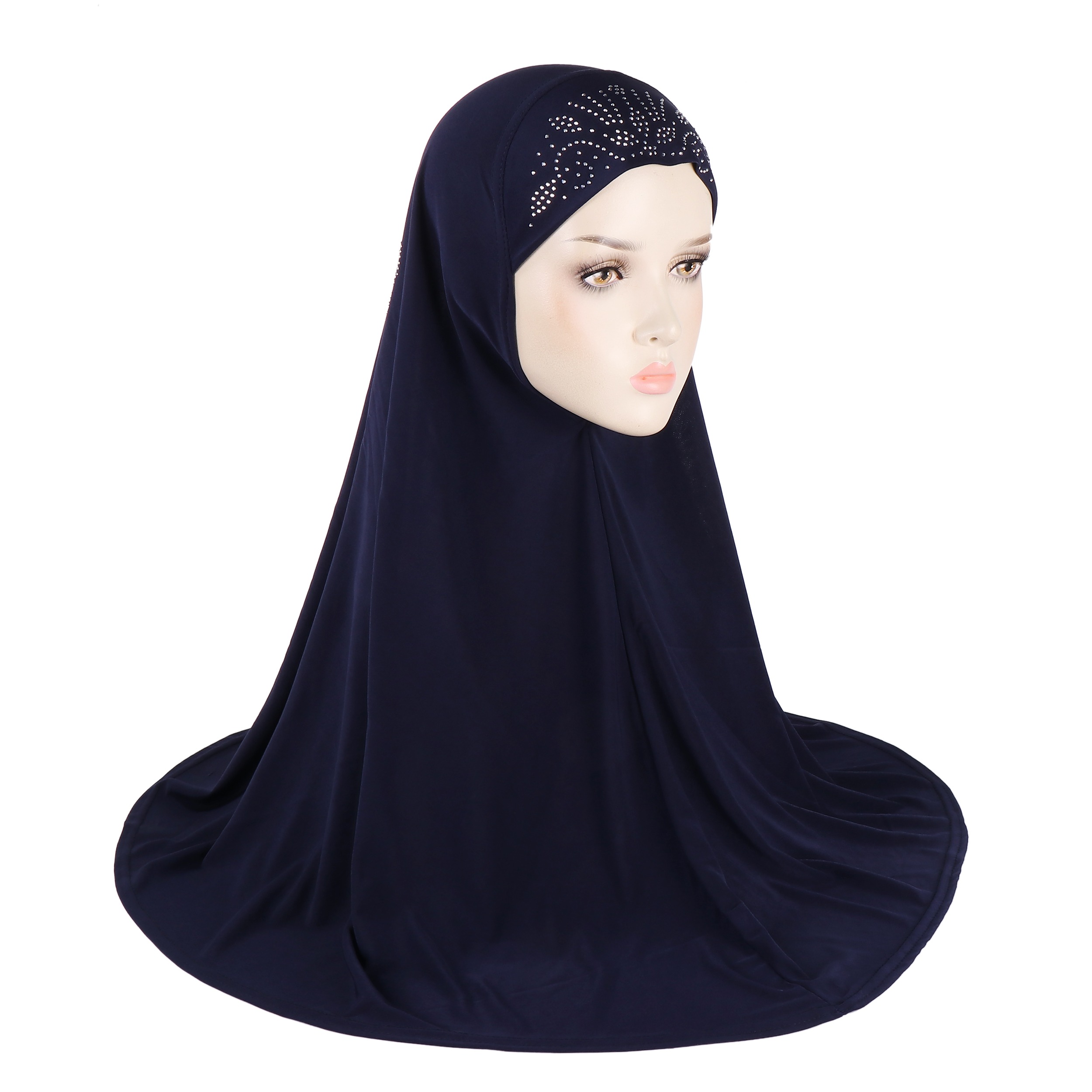 H406 Adultes grande taille musulman hijab écharpe avec strass au dos foulard islamique chapeaux armia tirer sur bandeau grand bonnet
