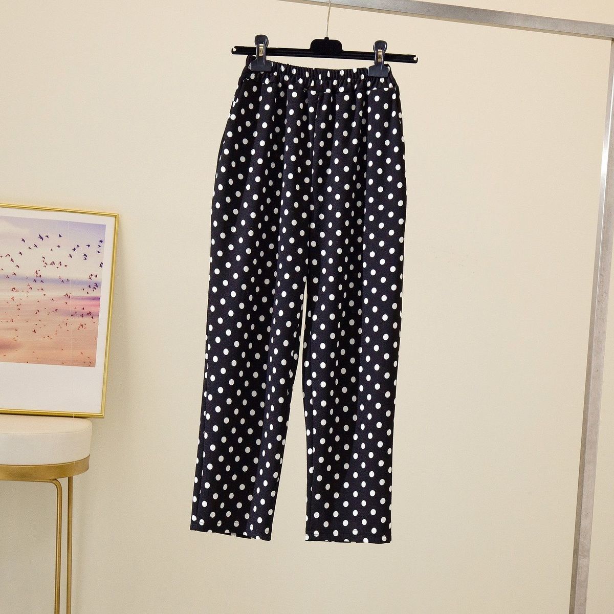 Pantalon à jambes larges pour femmes, survêtement à pois, taille haute, décontracté, chic, poches, été