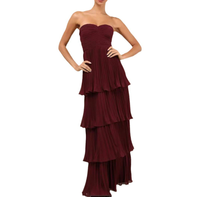 Robe de Soirée Élégante et Chic pour Femme, Couleur Unie, Bustier, Plissée Superposée, Sexy, Nouvelle Collection 2026, Design Raffiné, Robes Longues