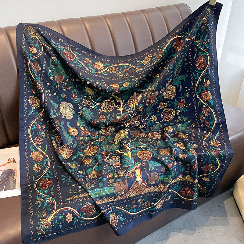 Écharpe de Luxe en Satin Sergé Carré pour Femme, Hijab Musulman, Grand Châle, Rond Sauna, Bandana, 90x90cm