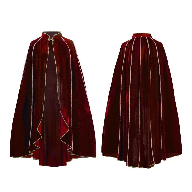 Cape de Costume Renaissance Prince Roi Homme Femme Adulte, Tenue Médiévale Royale Elfique, Col Montant, Bordure Dorée Foncée Gothique