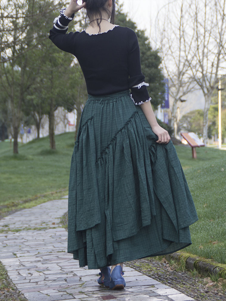 Jupe longue médiévale en coton et lin pour femme, imprimé Dubaï, Turquie, rétro, Eid, à lacets, musulmane, maxi, printemps, été, 2022