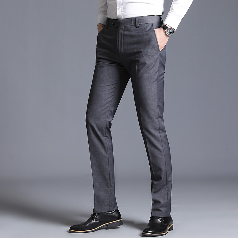 [2024] [Style Business] Nouveau pantalon de costume élégant pour homme, couleur unie, coupe décontractée, pantalon long et ajusté