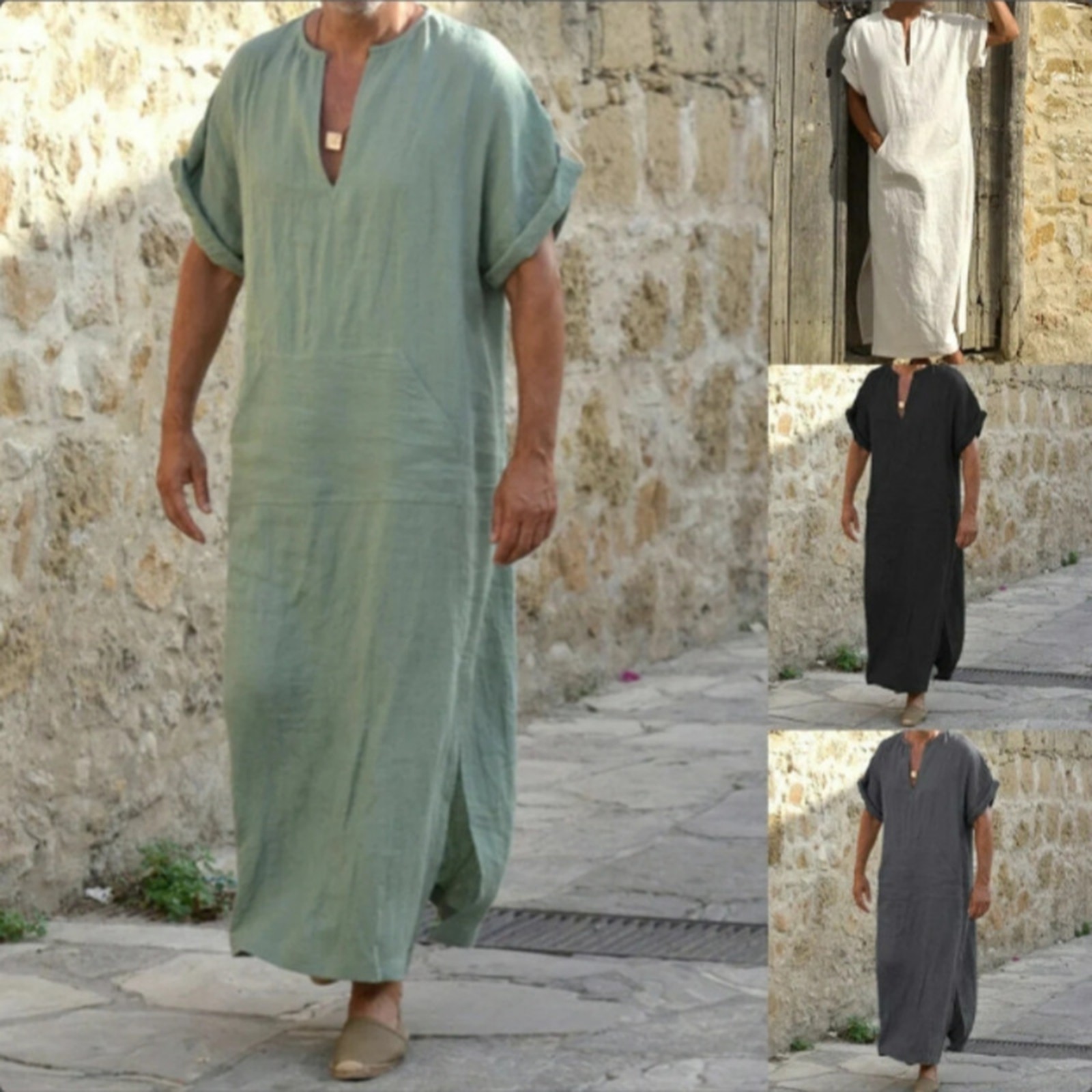 Robe musulmane pour hommes, Abaya arabe du moyen-orient, Jubba Thobe, vêtements islamiques du Ramadan, Costume National arabe, vêtements de prière masculins