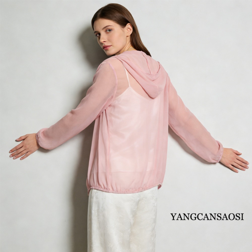 Haut Georgette en soie de mûrier 100% naturelle, sweat à capuche décontracté de couleur unie pour femmes, vêtements de Protection solaire fins et polyvalents pour l'été 2026