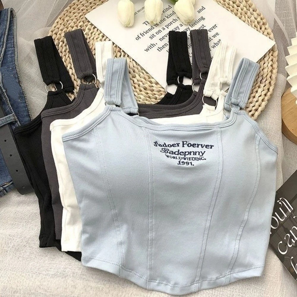 Débardeur court ajusté tendance style 'Spicy Girls' pour femme, avec lettres et coussinets intégrés