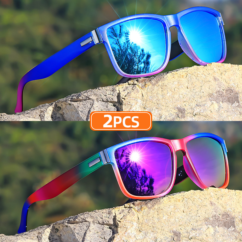 Nouveau style 2 pièces lunettes de soleil à monture carrée classique, couleur dégradée, jante complète, monture en polycarbonate, lentille TAC, polariseur, style sportif