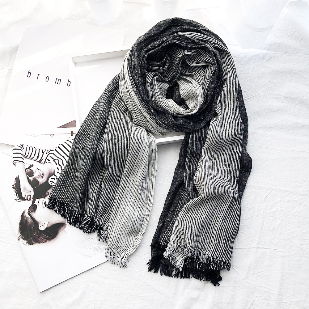 Écharpe rayée en coton et lin pour hommes, automne hiver, foulard doux et chaud, accessoires masculins, châles Bufandas