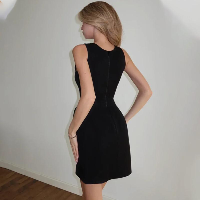 Nouvelle Robe Courte Élégante Sans Manches Ajustée à la Taille pour Femme, Col Rond, Cape Courte, Robe d'Anniversaire, Robe de Soirée pour Banquet Féminin
