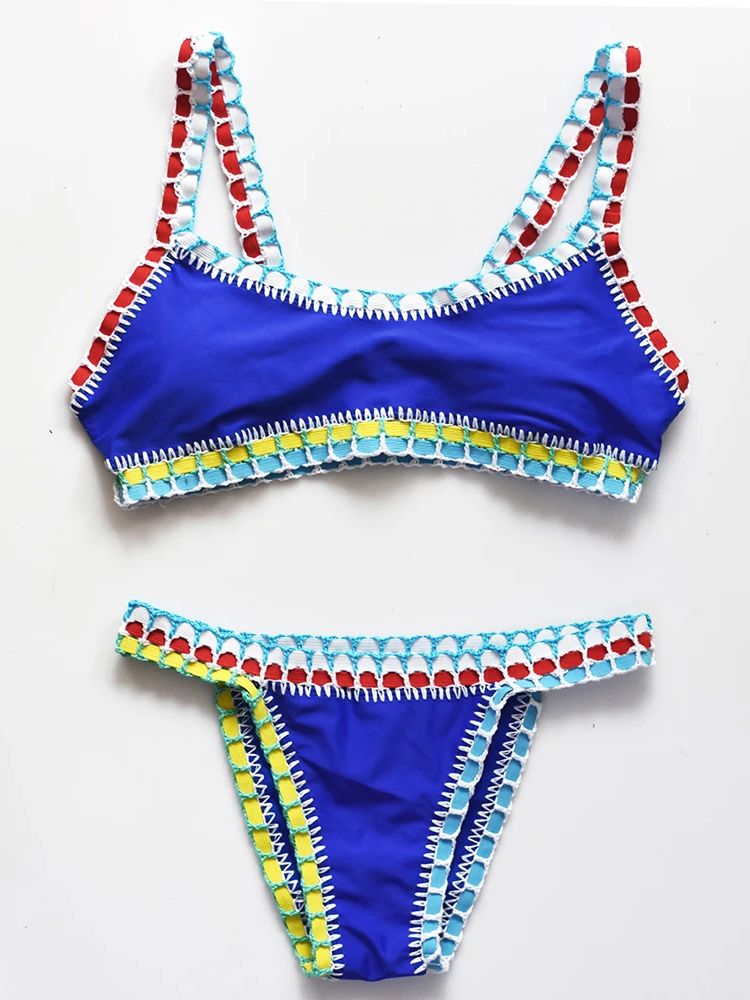Corchet Bikini maillot de bain femmes maillots de bain solides jambe haute deux pièces maillot de bain taille haute maillots de bain Bandeau Biquini